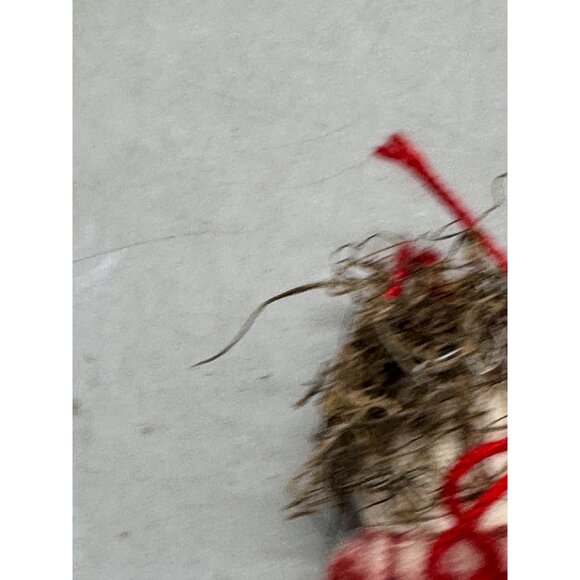 Vintage Handmade Cloth Doll Ornament With Red Gingham Dress & Heart Charm READ - Picture 5 of 6
